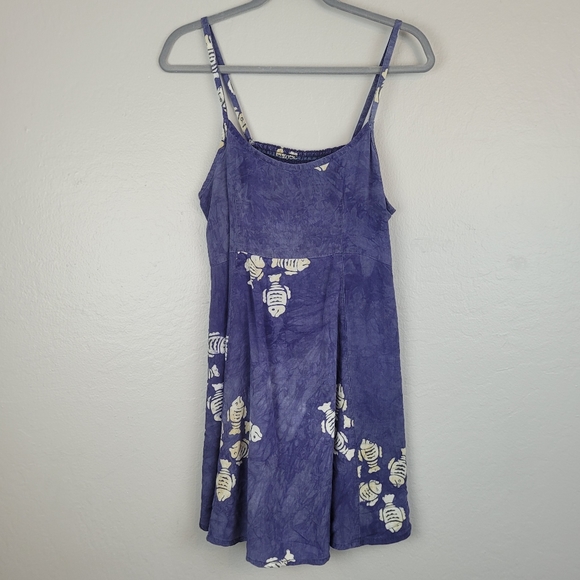 Hand Crafted Dresses & Skirts - Young Fashion‎ Indonesian Fish Babydoll Rayon Sun Dress Smocked Purple Tropical